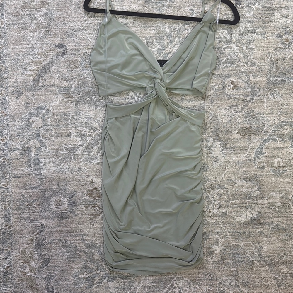 Elegant Sage Green Knot-Front Dress